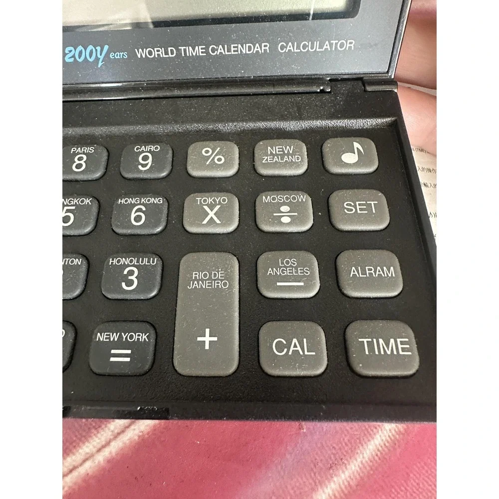 VTG Jasonic FL-078 World Time Calendar Calculator Pocket 8 Digit Black with Case